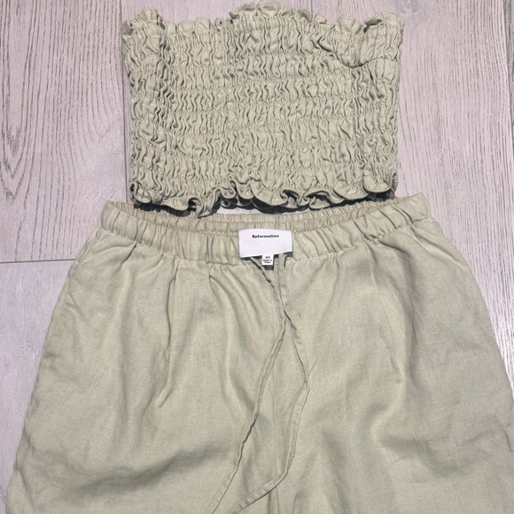 Reformation Lena Linen Two Piece Green - Size XS - Picture 6 of 6